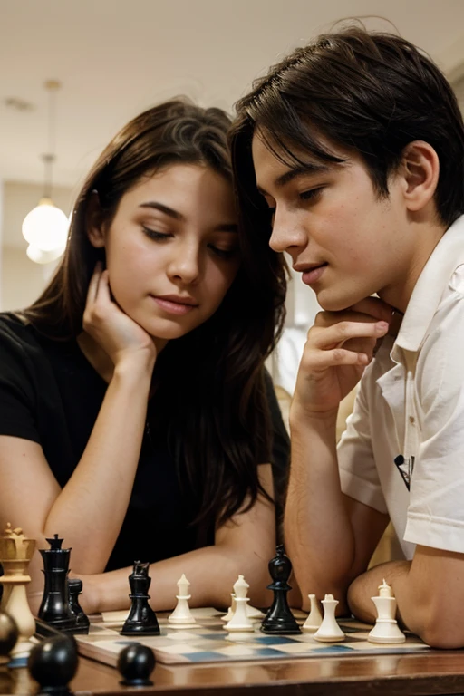 girl vs boy in a chess game, girl celebrating