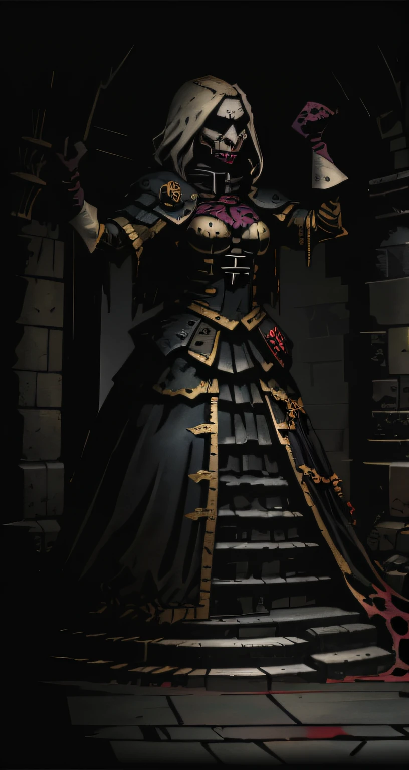 (darkest dungeon), ddstyle, beautiful woman, 1girl, the court, landscape, scenery