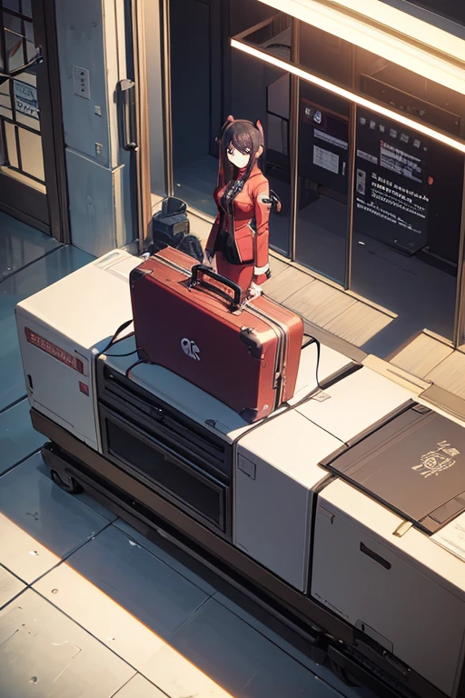 There are many suitcases lined up in the building, VA-11 Hall-A, Madhouse Studio anime style, in the anime film《erg》curled, Opening scene, anime scene, ( ( Xinhai sincerely ) ), In anime series《Therefore》curled, Kuro anime screenshots, Tokyo anime anime scenes