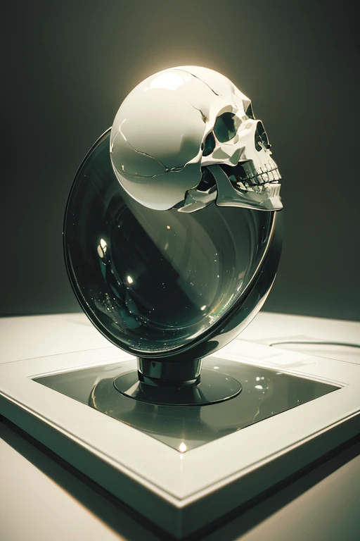 (best quality,4k,8k,highres,masterpiece:1.2), ultra-detailed, (realistic,photorealistic,photo-realistic:1.37), dark room with a bed, green light on, static video, a skull above the table, surreal, surreal, surreal, Leif Erik Arnadottir, surreal, surreal, Yoshio Oki, museum ambient lighting, marble table, mysterious!!, award-winning, award-winning, conceptual installation, white table