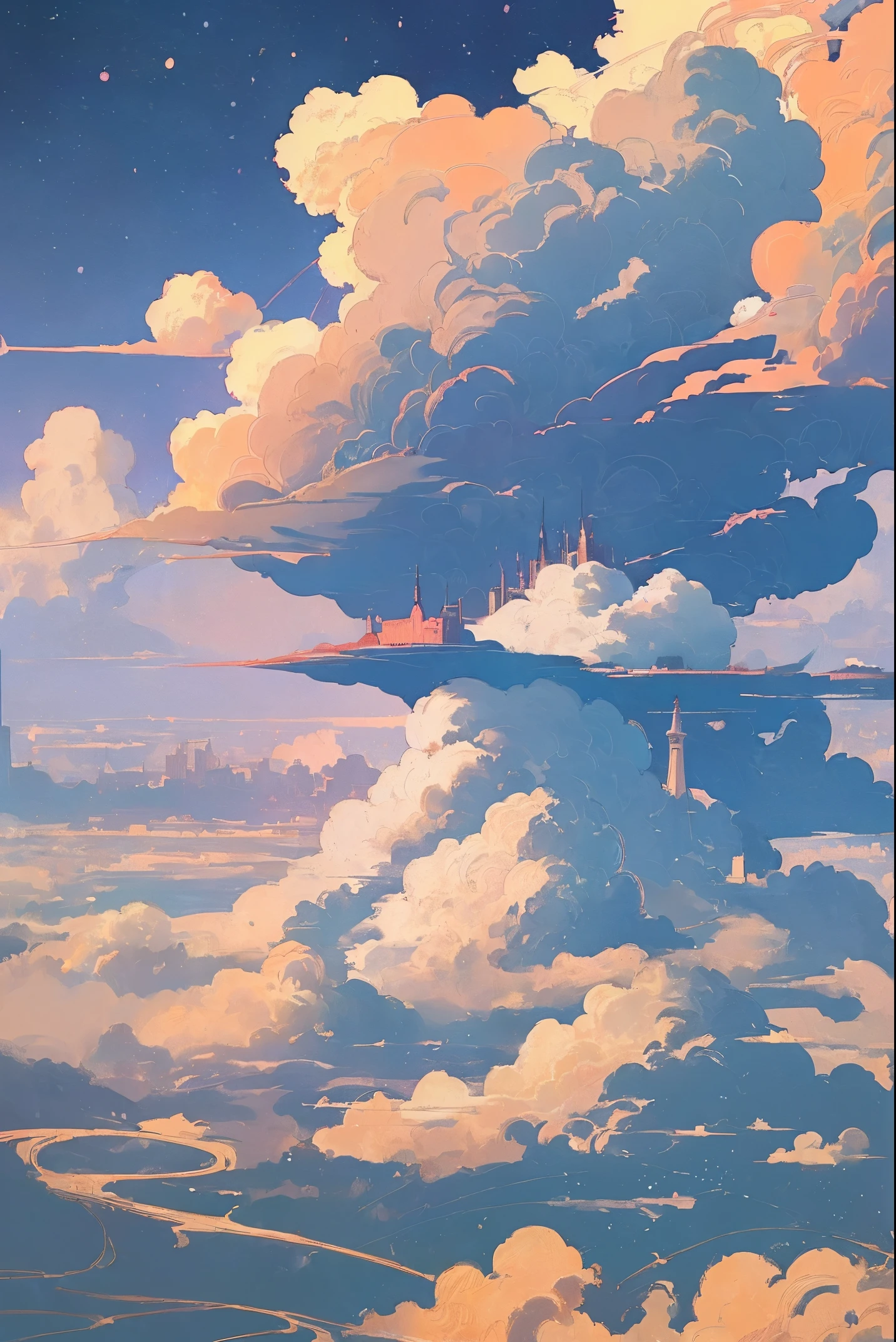 ((Ciudad entre las nubes))A highly detailed anime illustration,
paisaje
vintage, dreamy, drawing, trending on artstation, UHD, (((by Quentin de Warren))):1.8, ambiance, luminosidad