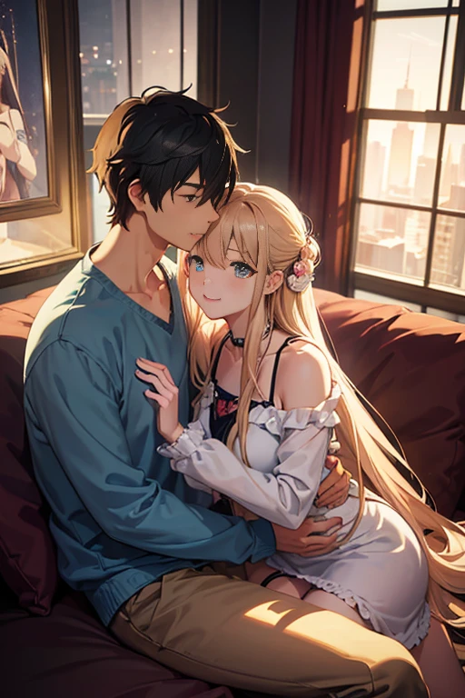 18-year-old blonde, Turquoise eyes, long-haired,Braid left and right, Black Underwear .Kiss another man.......With a slightly smiling face.................