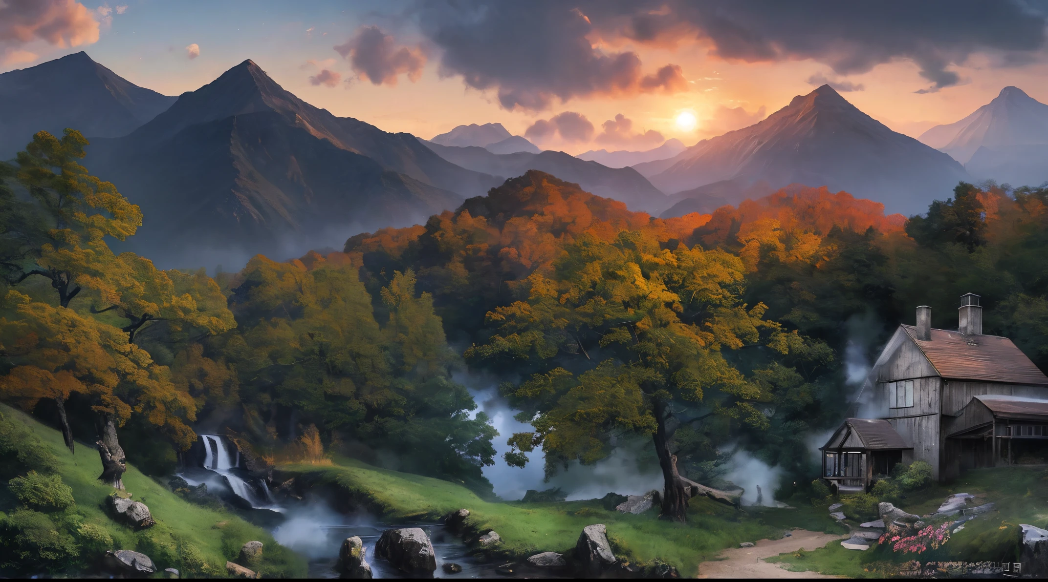 A highly detailed anime illustration,
landscape,
vintage, dreamy, drawing, trending on artstation, UHD, (((by Quentin de Warren))):1.8, atmosphere, luminosity