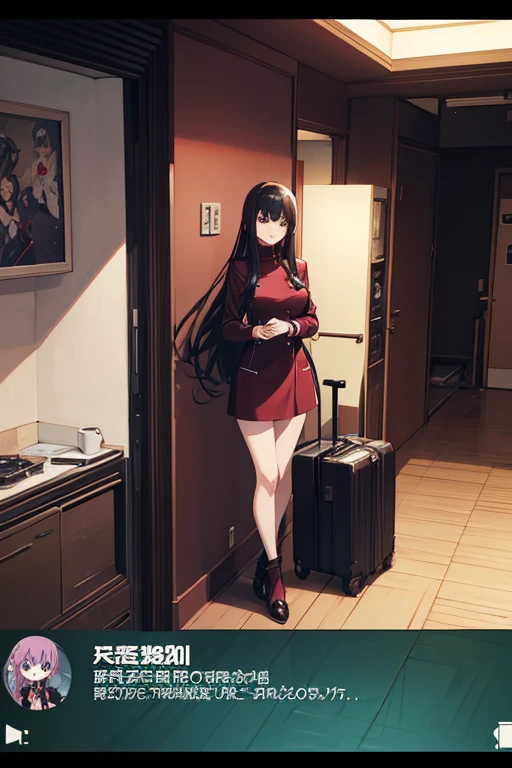 In a building lined with many suitcases, VA-11 Hall-A, the Madhouse Studio anime style, in the opening scene of the animated movie "Ergo Proxy," anime settinakoto Shinkai style), in the anime series "Henceforth, Proxy" curly, screenshot of Kuro Homura from anime, Tokyo anime, anime setting