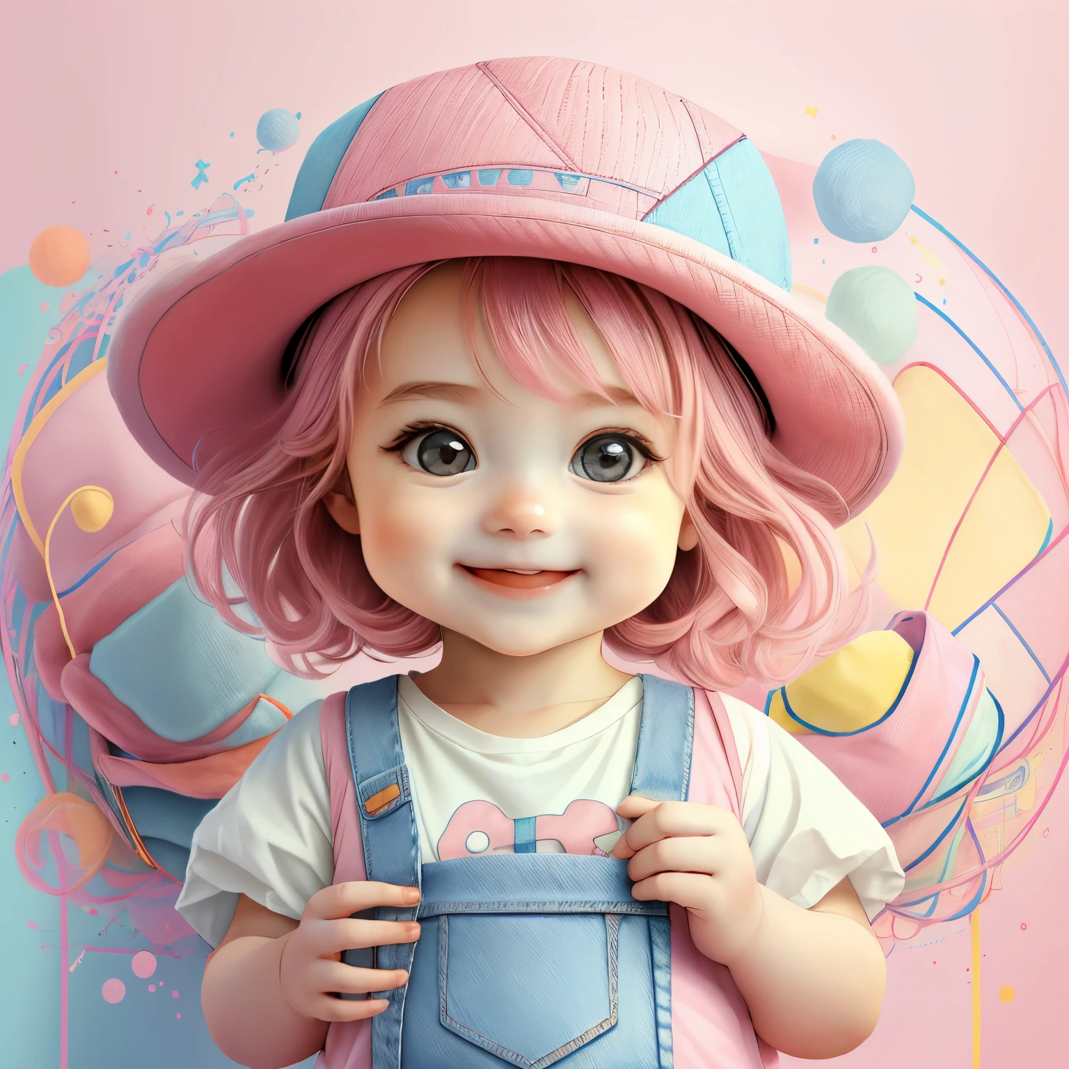 (cute smiling with jeans and a pink hat playing a guitar), Munchkin ,Geometric multidimensional wall portrait, livro de arte, Tchibi,
Yang08k, Beautiful, Colouring,
Obras, of the highest quality, best quality, Arte Oficial, Beautiful and Aesthetic,