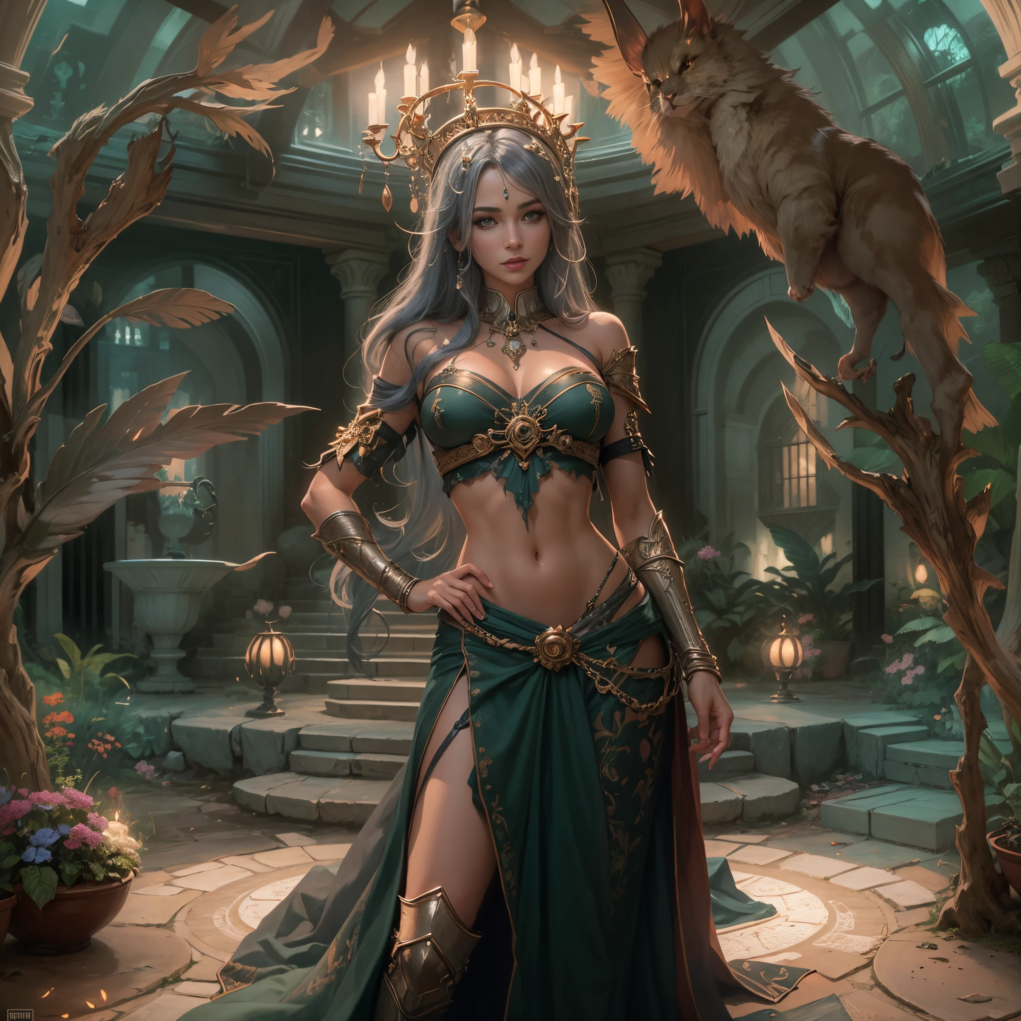 Enchantress welcomes you to her private sanctuary, (masterpiece, best quality, 8k), 1girl, interior, sfw