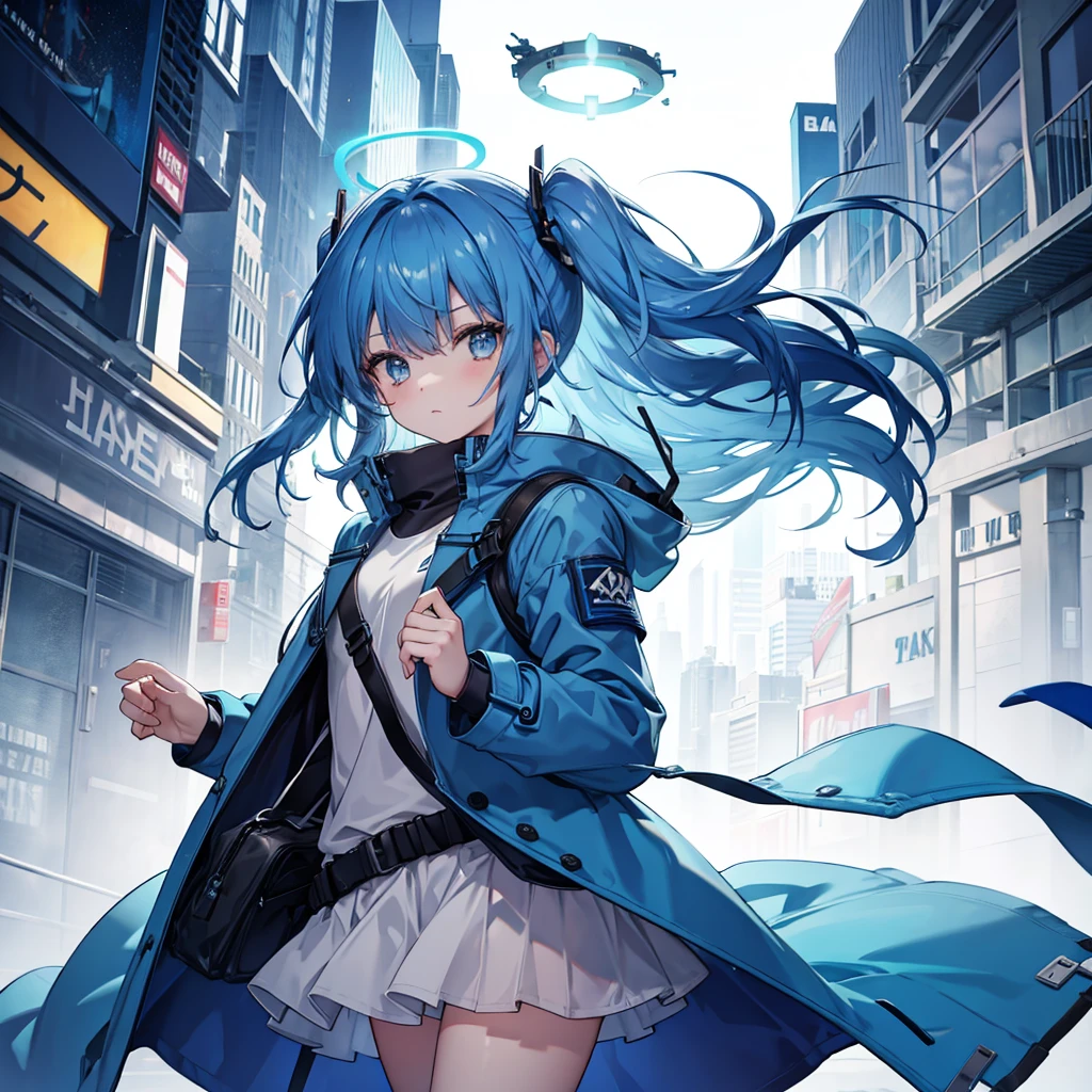 The halo,blue hair,wind coat,s girl
