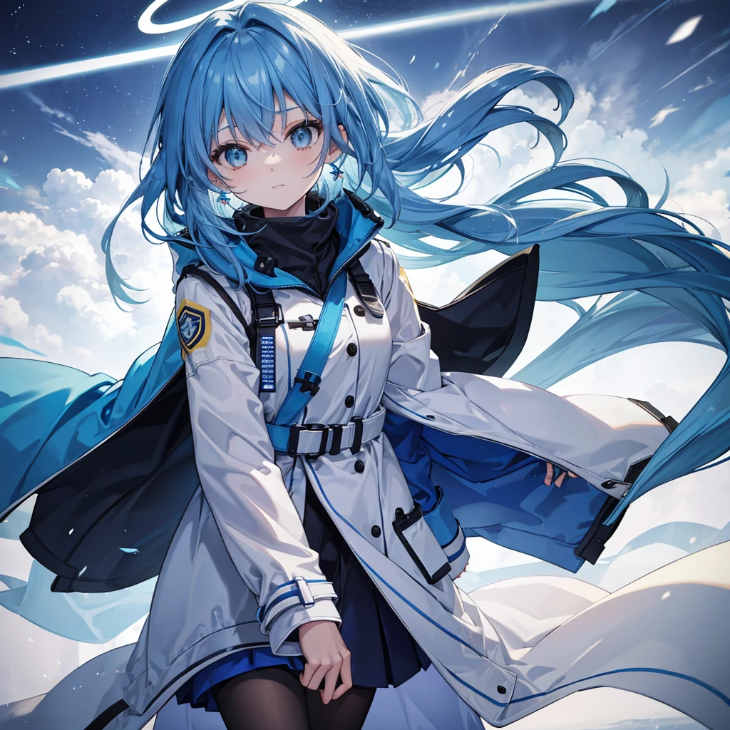The halo,Blue hair,wind coat,Sixteen-year-old girl