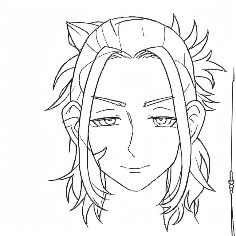 Drawing of a man with long hair and a sword, Perfect calligraphy, Lenin&#39;s art,  lineart, lineart, Sharp Lennart, Ball line, Clean anime layout, penmanship!!, Thick black line, Thick line, penmanship,  penmanship, demon slayer rui fanart, Linear variable, Black calligraphy art