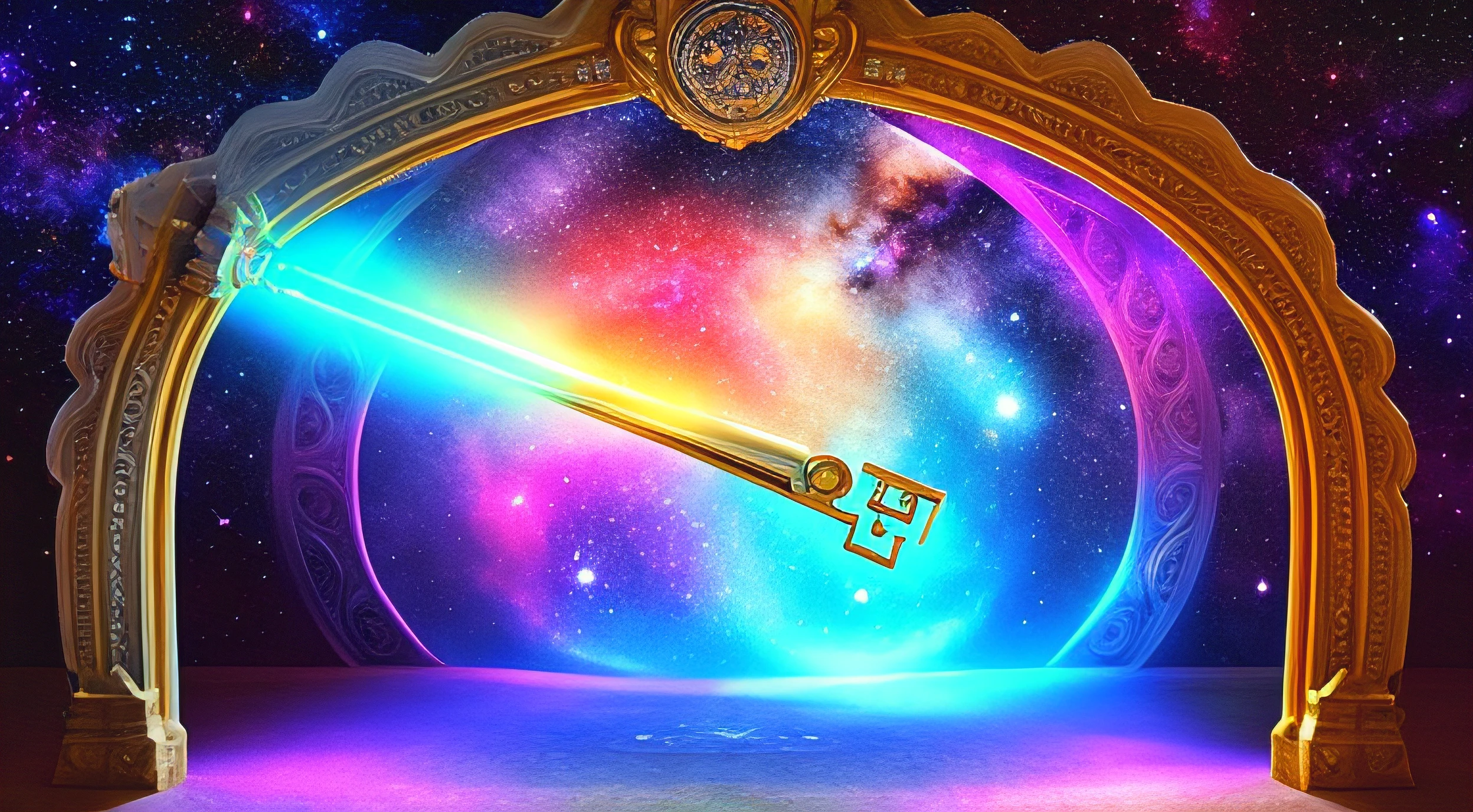 Cosmic key opening the illuminated door of the universe