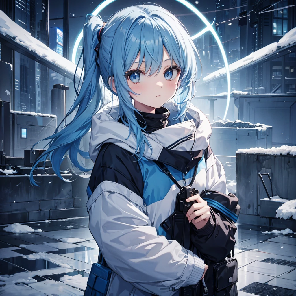 blue hair,The halo,Winter clothing,side pony tail,-year-olrl
