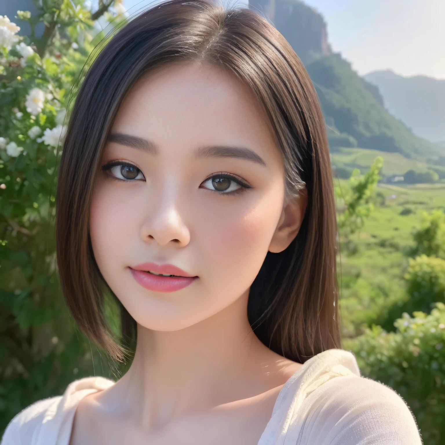 (The beauty created by AI is the best、of impressive beauty)、amazing scene、(masterpiece、high-level image quality、hightquality)、art and art、(perfect anatomia、beautiful rims beautiful skin)、Great affection、Valley landscape、thick mist:1.7,Model、