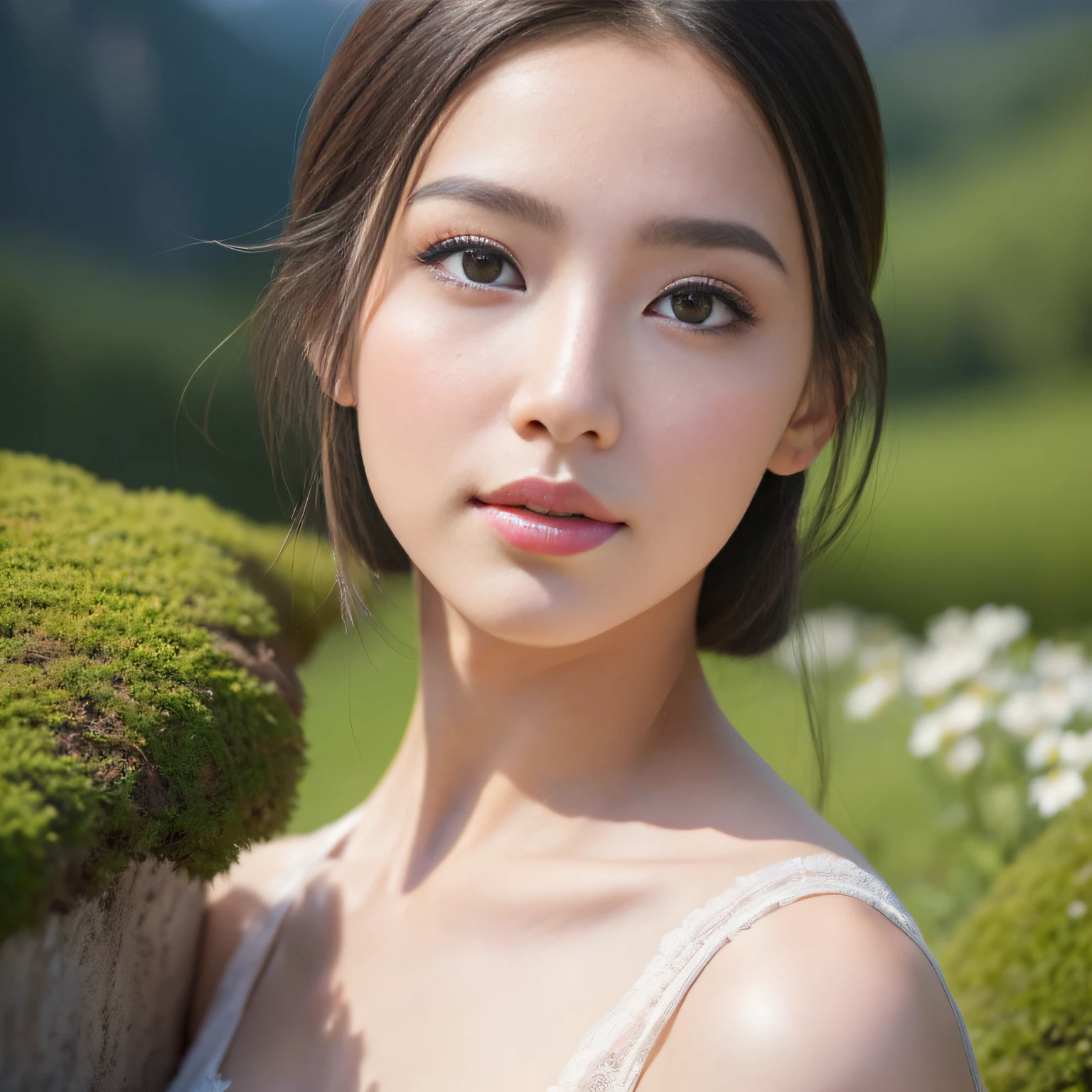 (The beauty created by AI is the best、of impressive beauty)、amazing scene、(​masterpiece、high-level image quality、hightquality)、art and art、(perfect anatomia、beautiful rims beautiful skin)、Great affection、Valley landscape、thick mist:1.7,Model、、