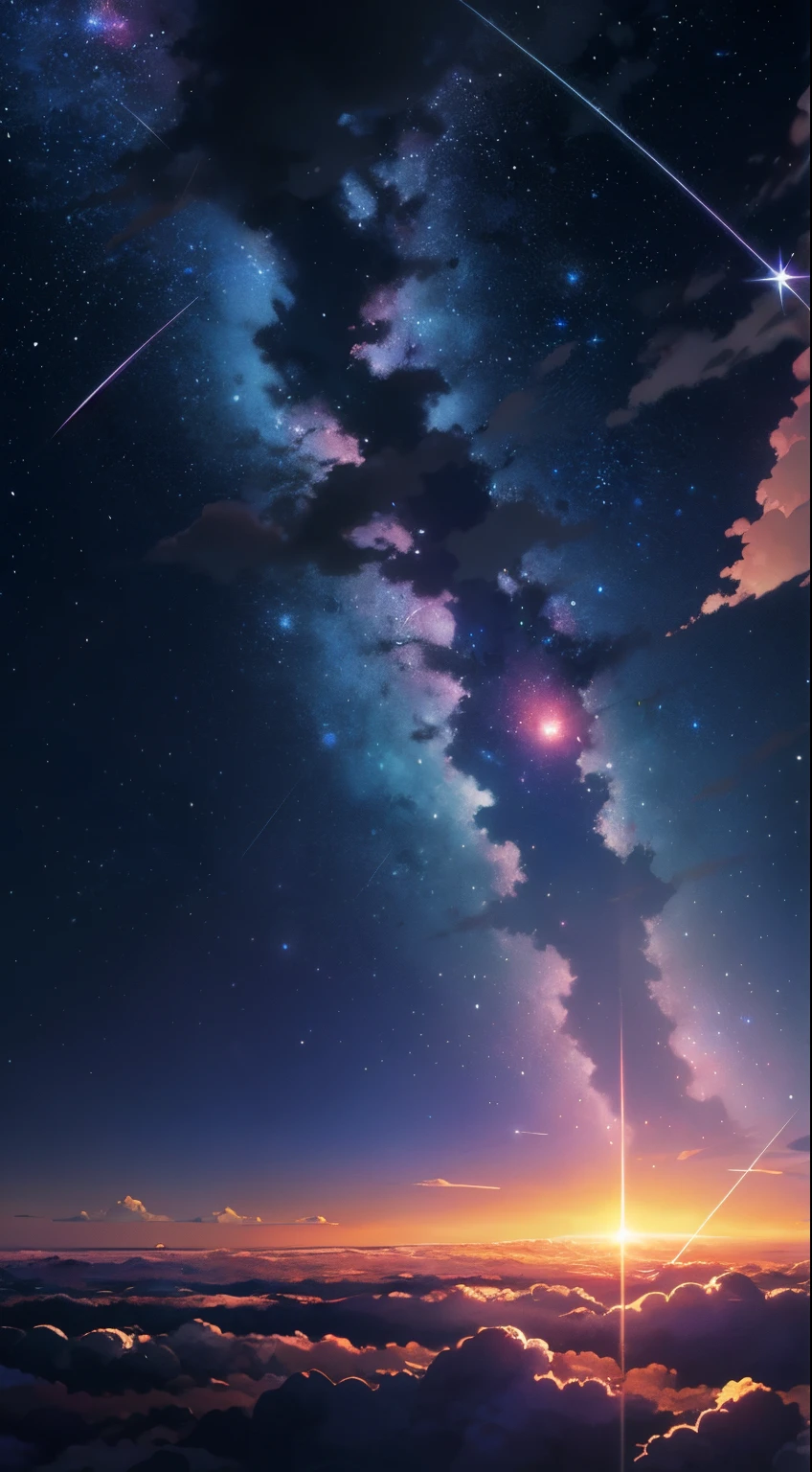 anime - style scene of a beautiful sky with a star and a planet, cosmic skies. by makoto shinkai, anime art wallpaper 4k, anime art wallpaper 4 k, anime art wallpaper 8 k, anime wallpaper 4k, anime wallpaper 4 k, 4k anime wallpaper, anime sky, amazing wallpaper, anime background, heaven planet in background, anime background art