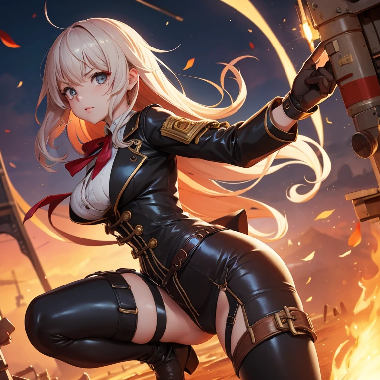Image of an anime girl who wears very tight Steampunk clothing has a cruel and sadistic look