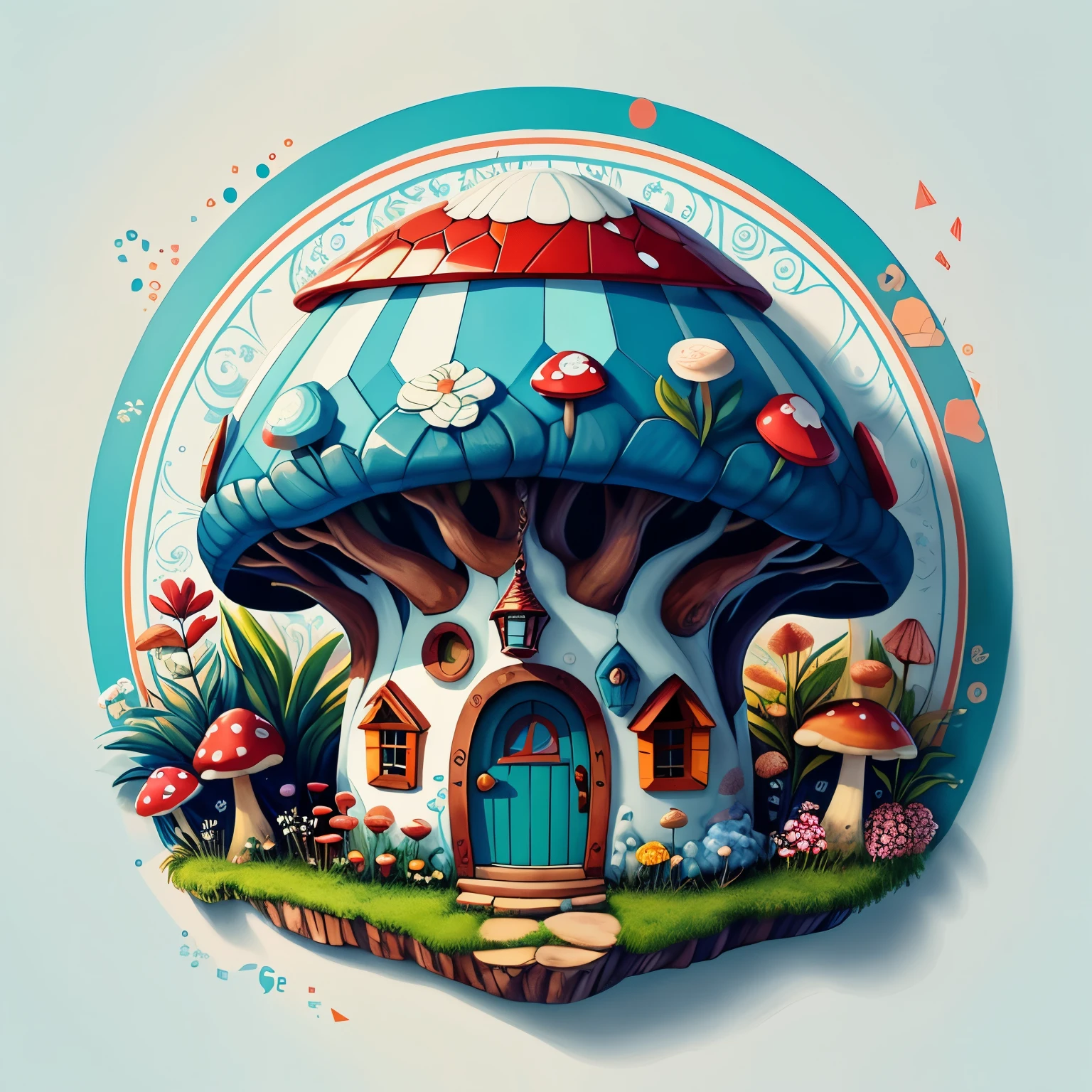 (cute mushroom house with flowers) stylized identical to 1940 |)), acolchoamento ,multidimensional geometric wall PORTRAIT, arte, Chibi,
Yang016K, lindo,(( cor vermelha predominante, azul e branco))
Primary works, qualidade superior, melhor qualidade, Arte Oficial, Lindo e Estetaduardo Kobra acolchoamento ,multidimensional geometric wall PORTRAIT, arte, Chibo,detalhes
