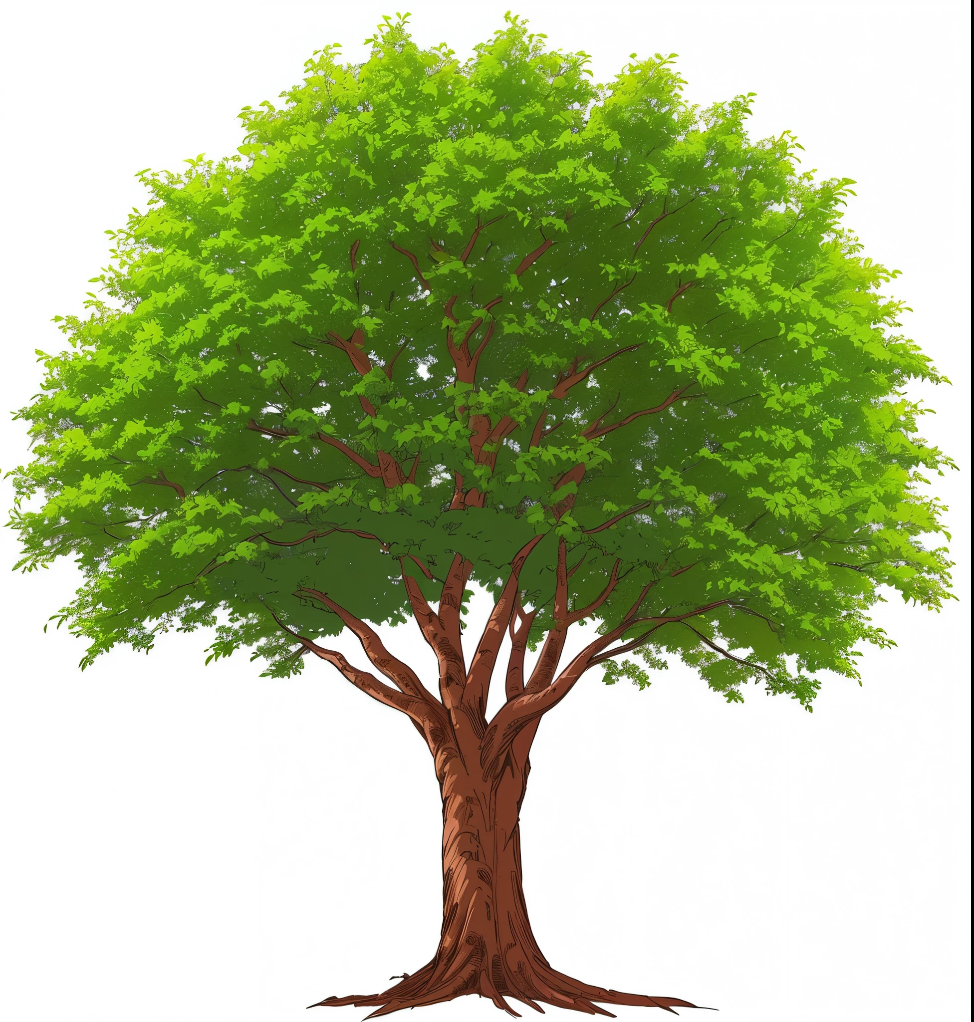 there is a tree with a trunk of PERFECT green leaves, a beautiful tree, Anime , COMICS , 2D , FOLHAS PERFEITAS