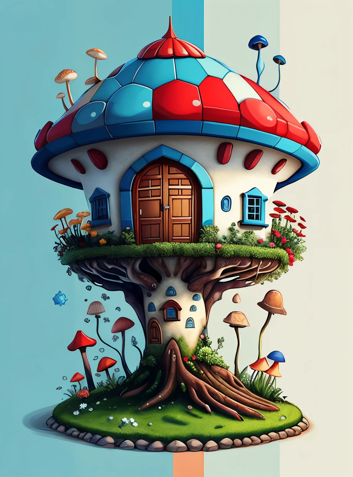 (cute mushroom house with flowers) stylized identical to 1940 |)), acolchoamento ,multidimensional geometric wall PORTRAIT, arte, Chibi,
Yang016K, lindo,(( cor vermelha predominante, azul e branco))
Primary works, qualidade superior, melhor qualidade, Arte Oficial, Lindo e Estetaduardo Kobra acolchoamento ,multidimensional geometric wall PORTRAIT, arte, Chibo,detalhes