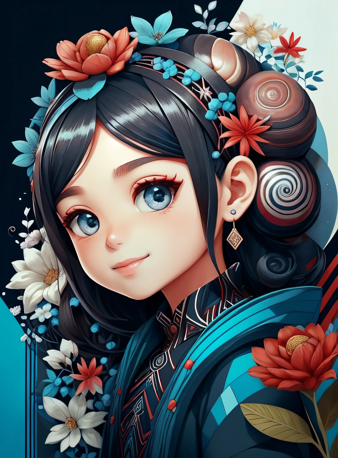 (cute snail black smiling with flowers) stylized identical to 1940 |)), acolchoamento ,multidimensional geometric wall PORTRAIT, arte, Chibi,
Yang016K, lindo,(( cor vermelha predominante, azul e branco))
Primary works, qualidade superior, melhor qualidade, Arte Oficial, Lindo e Estetaduardo Kobra acolchoamento ,multidimensional geometric wall PORTRAIT, arte, Chibo,detalhes