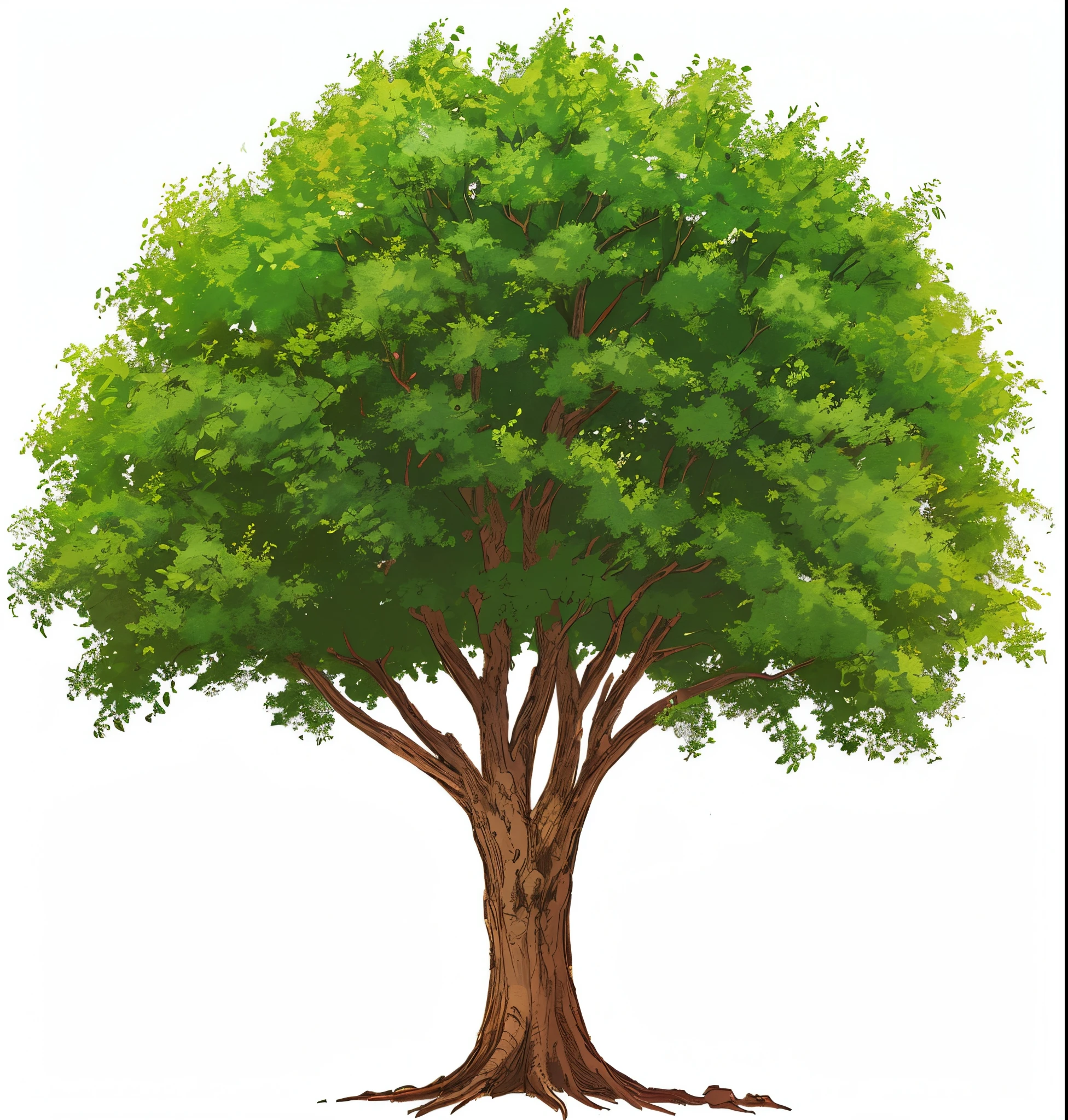 there is a tree with a trunk of PERFECT green leaves, a beautiful tree, anime , Comics , 2D , FOLHAS PERFEITAS