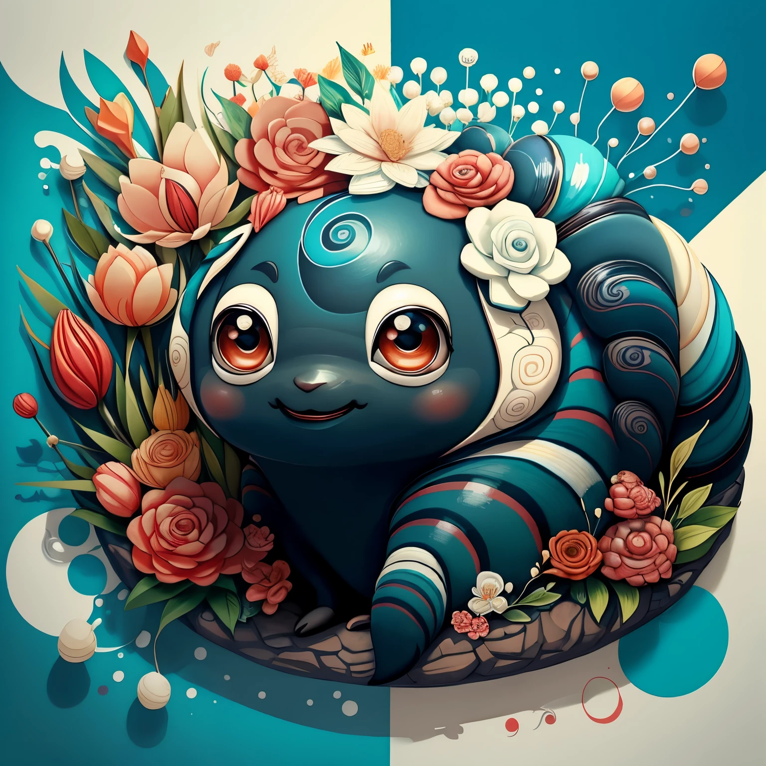 (cute snail black smiling with flowers) stylized identical to 1940 |)), acolchoamento ,multidimensional geometric wall PORTRAIT, arte, Chibi,
Yang016K, lindo,(( cor vermelha predominante, azul e branco))
Primary works, qualidade superior, melhor qualidade, Arte Oficial, Lindo e Estetaduardo Kobra acolchoamento ,multidimensional geometric wall PORTRAIT, arte, Chibo,detalhes