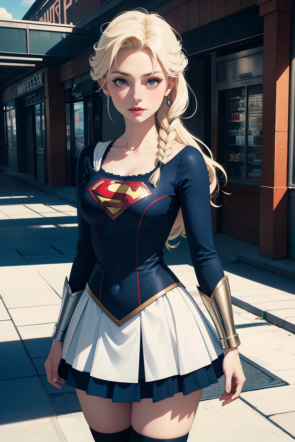 ((best quality)), ((Meisterwerk)), (Detailliert), Perfektes Gesicht,
Elsa, more mature, wide shot, wearing super girl outfit, standing in a mall, 3D Disney cgi style, full color, high res, ultrasharp, 8K, masterpiece, looking at viewer