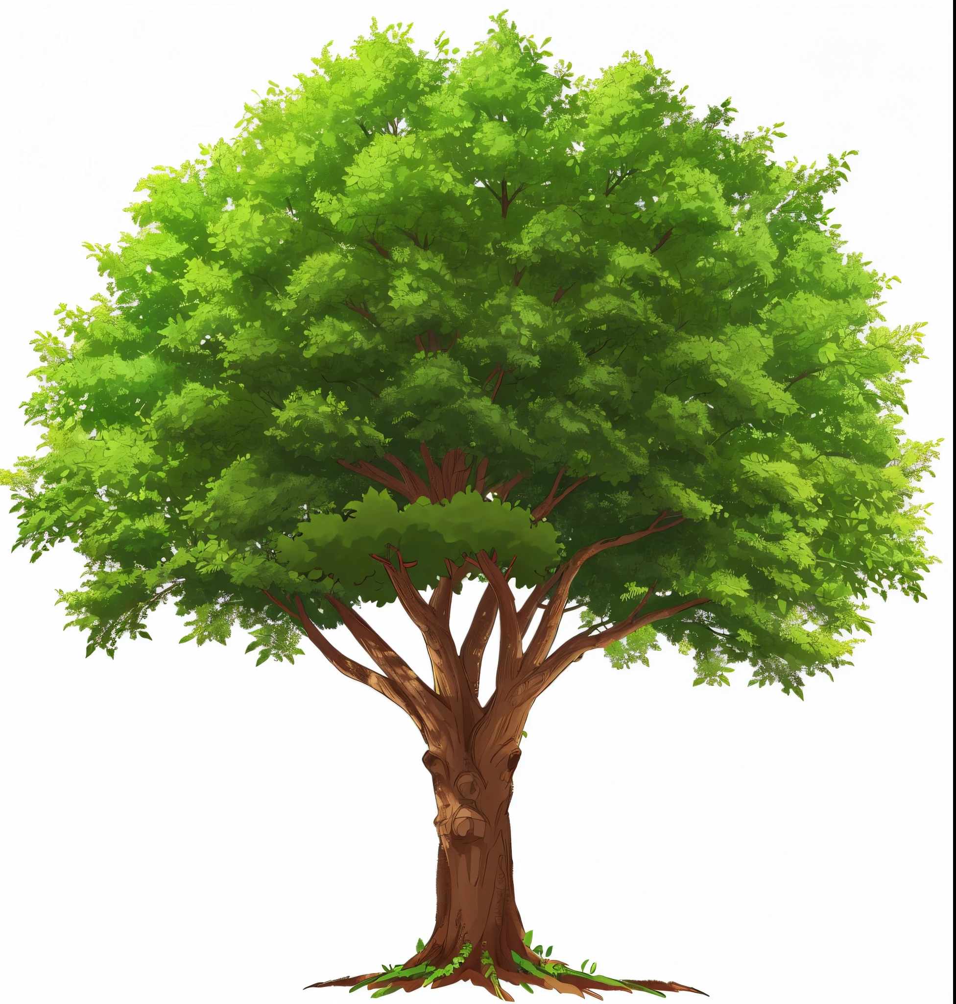 there is a tree with a trunk of PERFECT green leaves, a beautiful tree, Anime 2D , FOLHAS PERFEITAS