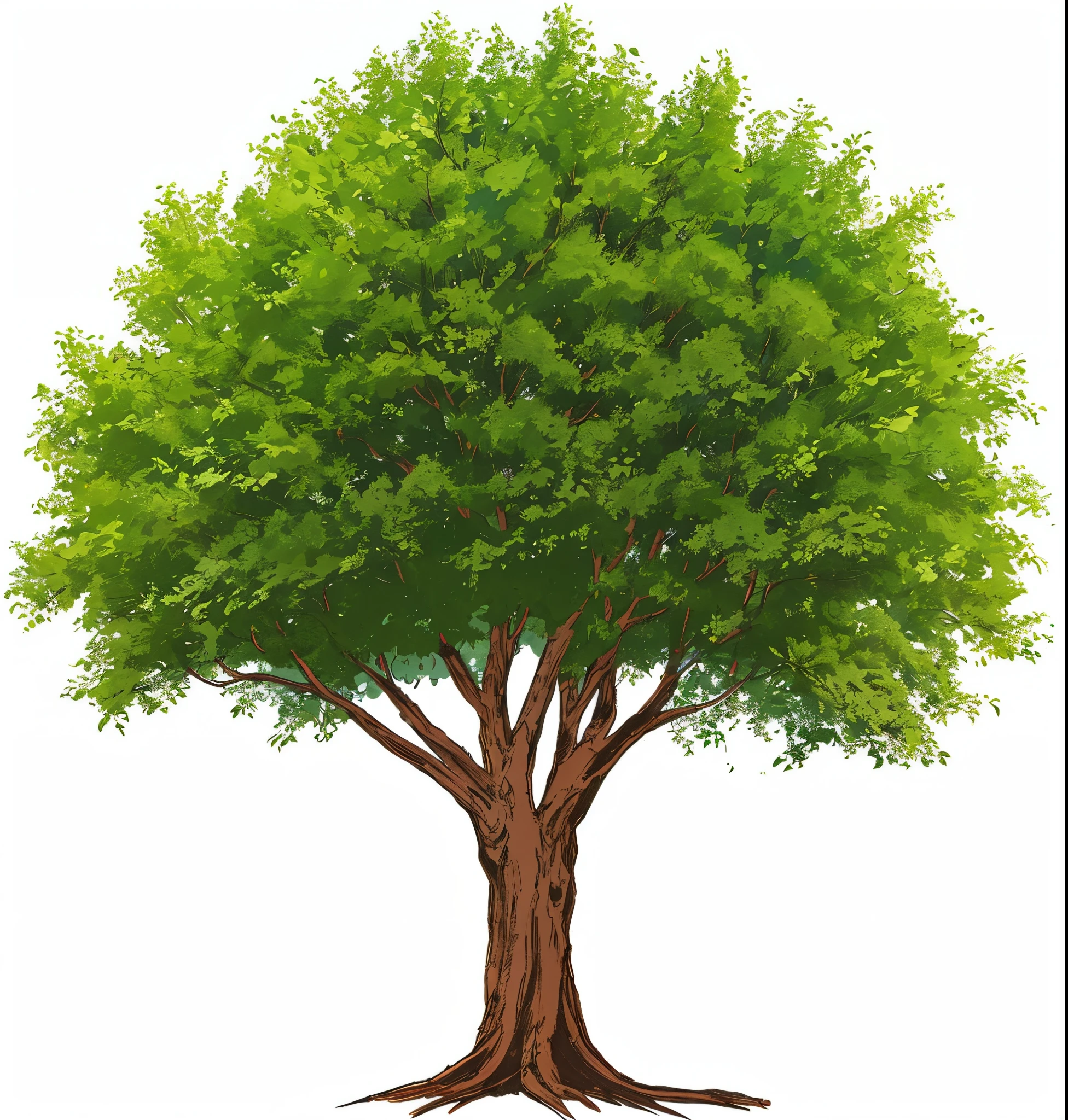 there is a tree with a trunk of PERFECT green leaves, a beautiful tree, anime , Comics , 2D , FOLHAS PERFEITAS