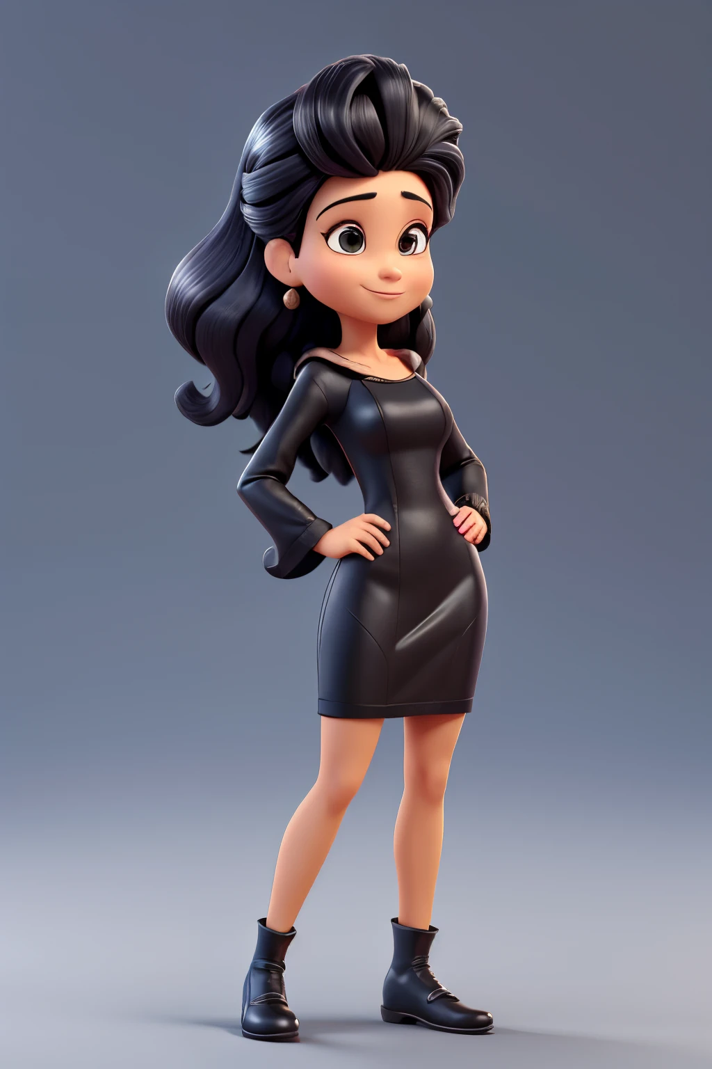 mulher, velha, idade de 45 anos, cabelo preto e longo, usando vestido, malvada, brava, irritada, estilo disney pixar, 3d, animation character, alta qualidade