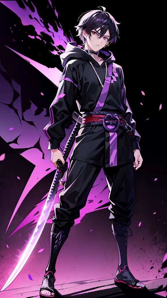 Holding the katana nicely, handsome face, clear face