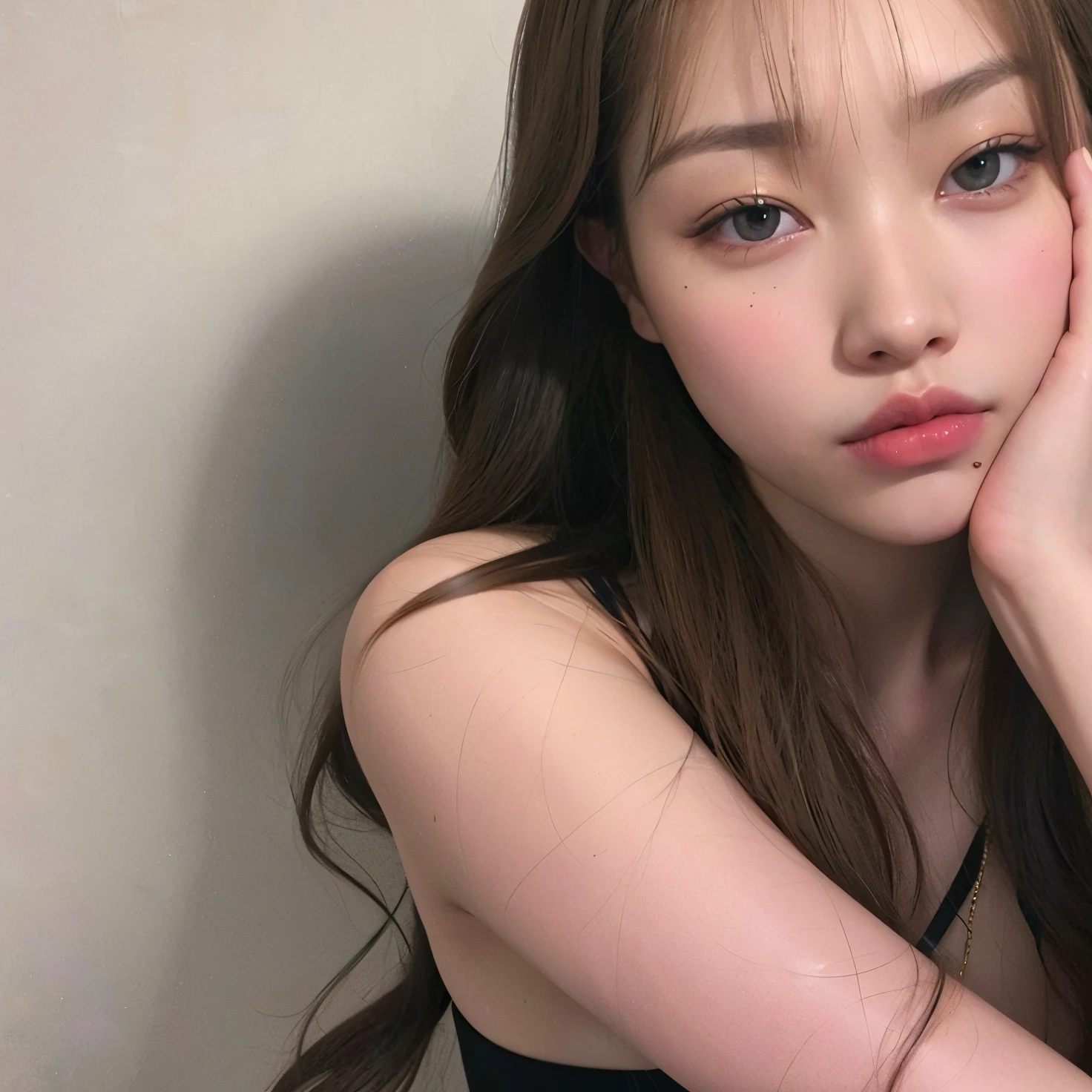 There's a young woman with long hair posing for a photo, pale fair skin!!, pale glowing skin, Ulzzang, pale porcelain white skin, pale round face, Lalisa Manobal, jennie blackpink, with pale skin, pale beautiful skin, maquiagem sul-coreana popular, Mulher sul-coreana bonita, pale ivory skin, maquiagem coreana popular, young adorable korean face