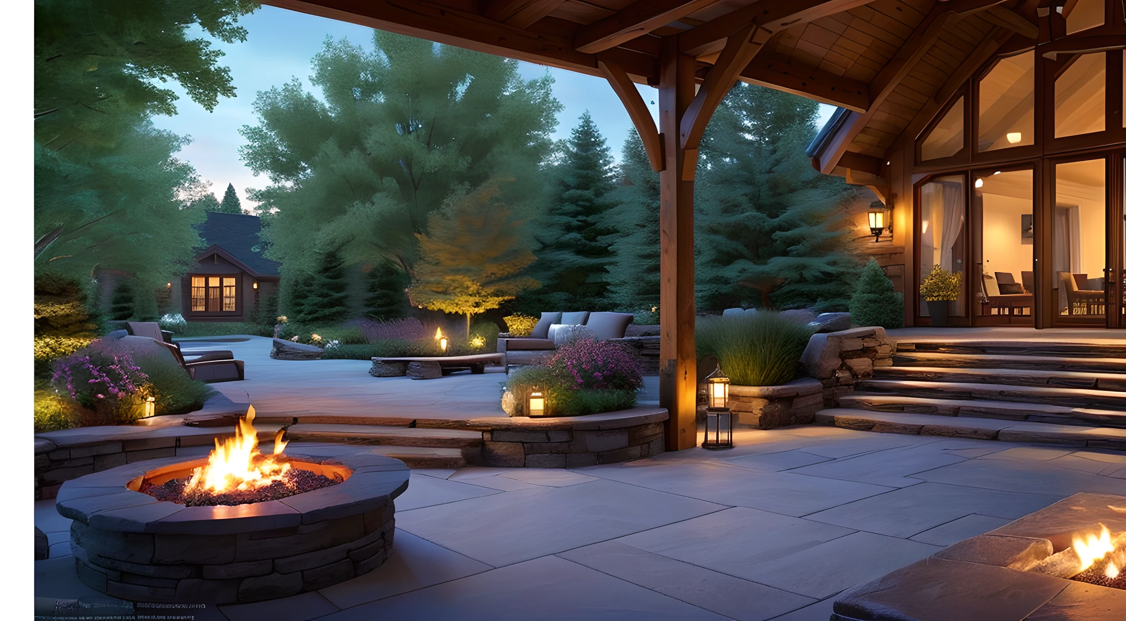 patio with arafe, Scutch, chairs and table, Cozy and calm atmosphere,cozy atmosphere in the village, photorealestic, Realistic, ultra realistis, 8k detail. Hyper-detailed scene, highly detailed scene, высокодетализированная среда,