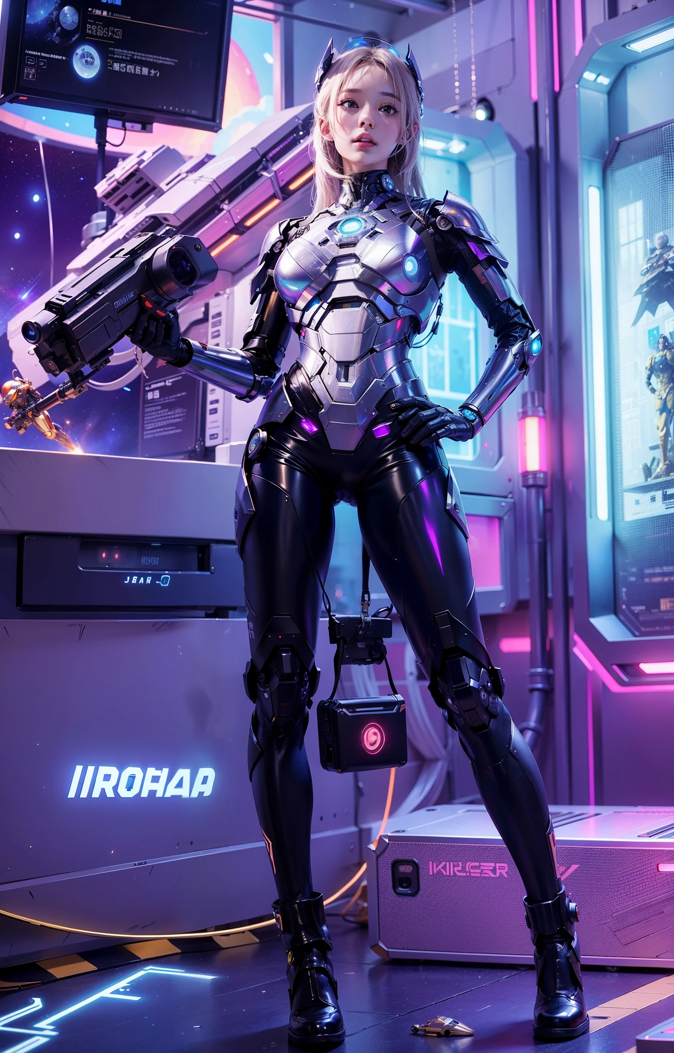 Best quality,golden jewelery,Fairy skin,(Fidelity :1.2),Eternal,ultra - detailed,actual,high high quality,movie light lighting,Ray traching,hyper HD,Upper part of the body, Future Iron Man mecha,Cinema lenses,tank battery,Launching equipment,Large-caliber artillery,ross tran 8 k,mechatankcyberarmoredchariotgirl,Wearing a cyberpunk stamina helmet,Wearing a glowing space helmet,High-tech motorcycle helmet,There is a breathing light on the body,The armor of the future shines,Armed electromagnetic cannon,in mecha style,Universe level technology