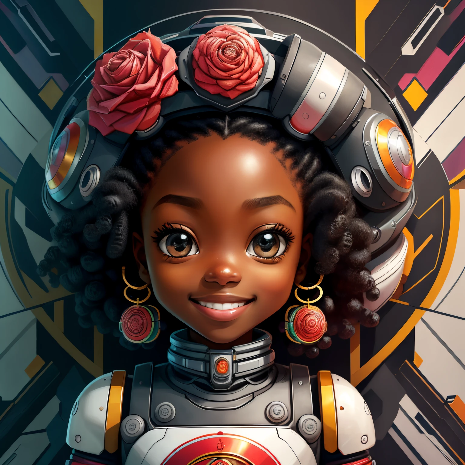 (cute robot black girl smiling) stylized identical to 1940 |)), acolchoamento ,multidimensional geometric wall PORTRAIT, arte, Chibi,
Yang016K, lindo,(( cor vermelha predominante, rosa e branco))
Primary works, qualidade superior, melhor qualidade, Arte Oficial, Lindo e Estetaduardo Kobra acolchoamento ,multidimensional geometric wall PORTRAIT, arte, Chibo,detalhes