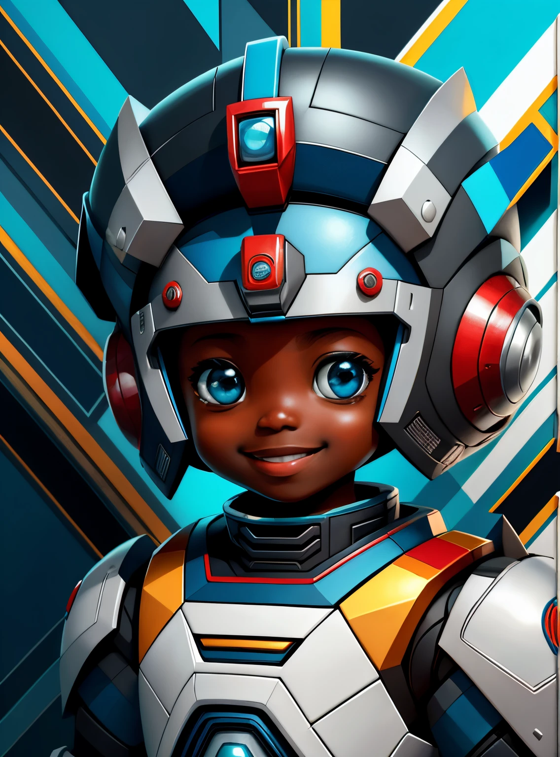 (cute robot black boy smiling) stylized identical to 1940 |)), acolchoamento ,multidimensional geometric wall PORTRAIT, arte, Chibi,
Yang016K, lindo,(( cor vermelha predominante, azul e branco))
Primary works, qualidade superior, melhor qualidade, Arte Oficial, Lindo e Estetaduardo Kobra acolchoamento ,multidimensional geometric wall PORTRAIT, arte, Chibo,detalhes