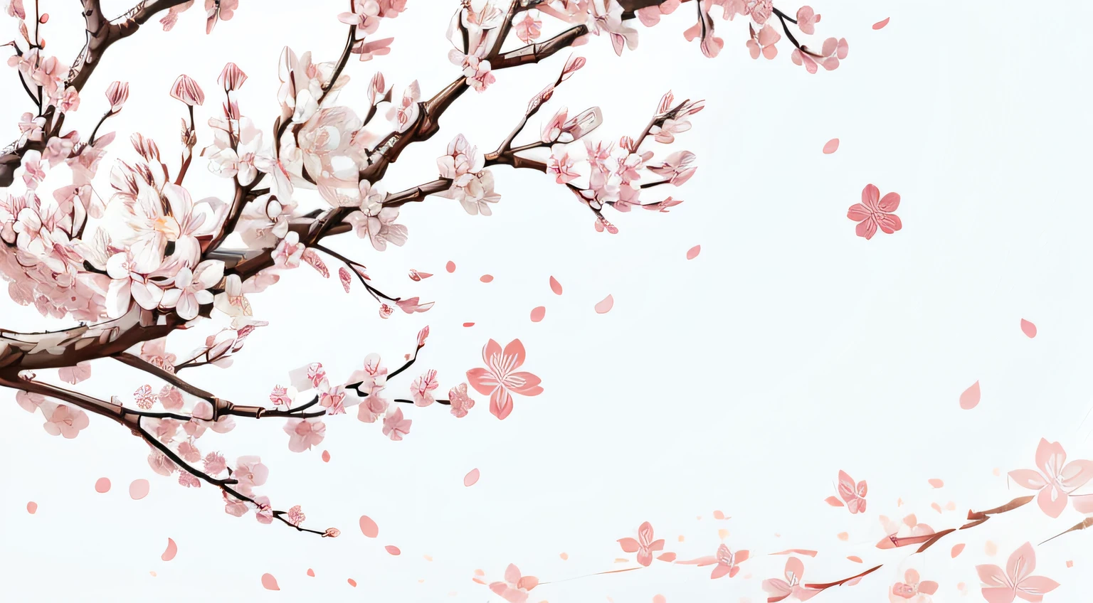 Sakura blossom painting on pure white background, illustration, ink, highly detailed, vector graphic