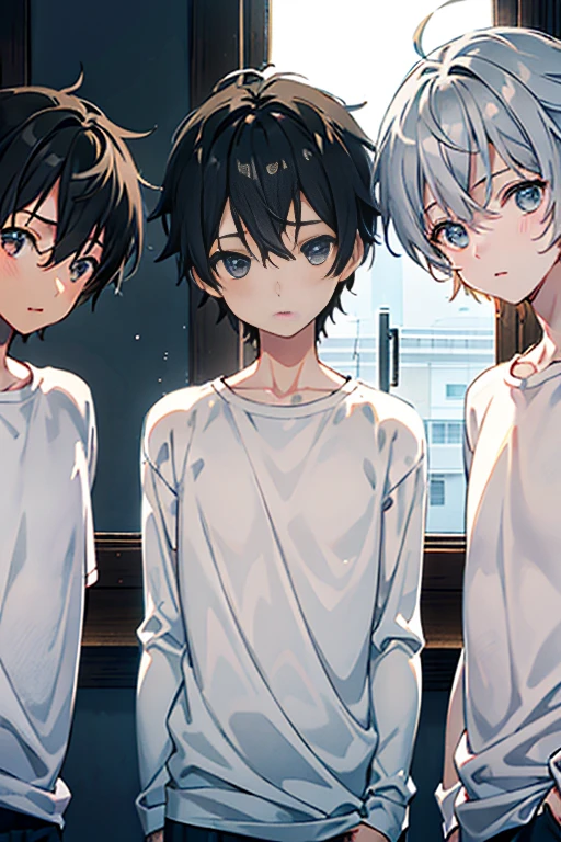 creation、dust particles、everyday boy、 Transparency、 natural soft light、(((1boys))),(a cool、cute little), Light brown skin, grey eyes, Black hair、eyesight、Winters、breezing、skinny body、For Me、daily、Thick、Strongest configuration、smooth anime cg art、enjoyably、Take it easy