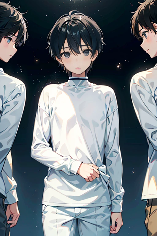 creation、dust particles、everyday boy、 Transparency、 natural soft light、(((1boys))),(a cool、cute little), Light brown skin, grey eyes, Black hair、eyesight、Winters、breezing、skinny body、For Me、daily、Thick、Strongest configuration、smooth anime cg art、enjoyably、Take it easy