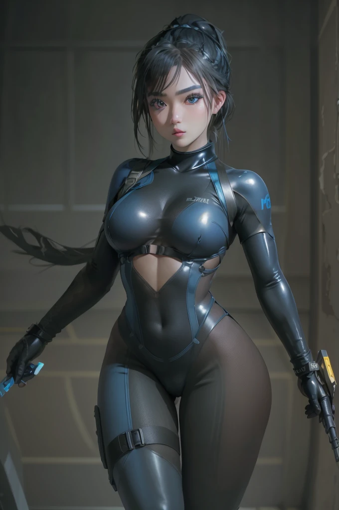 1 girl, wearing ((night vision goggles)), high heeled boots, black gloves, (Full body), ponytail hair, high resolution, Sharp focus, tactical gear, assault rifle, (Luxury blue latex Bodysuit:1.4), beach in the background,
((Best quality)), ((masterpiece)), (highly detailed:1.3), Depth-of-field, Multi-layered textures,(Hyperrealistic), HDR (High Dynamic Range), Ray Tracing, NVIDIA RTX, Unreal 5, Subsurface scattering, PBR Texturing, Post-processing,
Anisotropic Filtering, Maximum clarity and sharpness, Wide aperture, Low ISO, White balance, Rule of thirds, 8K RAW, (extremely slutty), (Highly realistic skin),