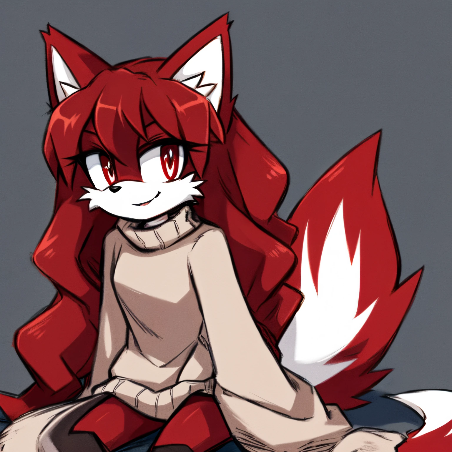 Nervous smiling, I loaded the e621, beautiful and detailed, Woman (((female))) ((anthropo)) red fox, (FORTUNES, red fox girl), by vespa salty, por Phluks, by zero sum, cinematic lighting, red fox, (anthropo, cute fur, character focus:1.1), 1 girl, anthropo fox girl, body skin, curved, sensuous, great, cute, Panas, comfortable anime style cartoon style, digital drawing, (half-closed eyes), greeneyes, Green sweater, without cause completely naked with buseta penis sample for the camera