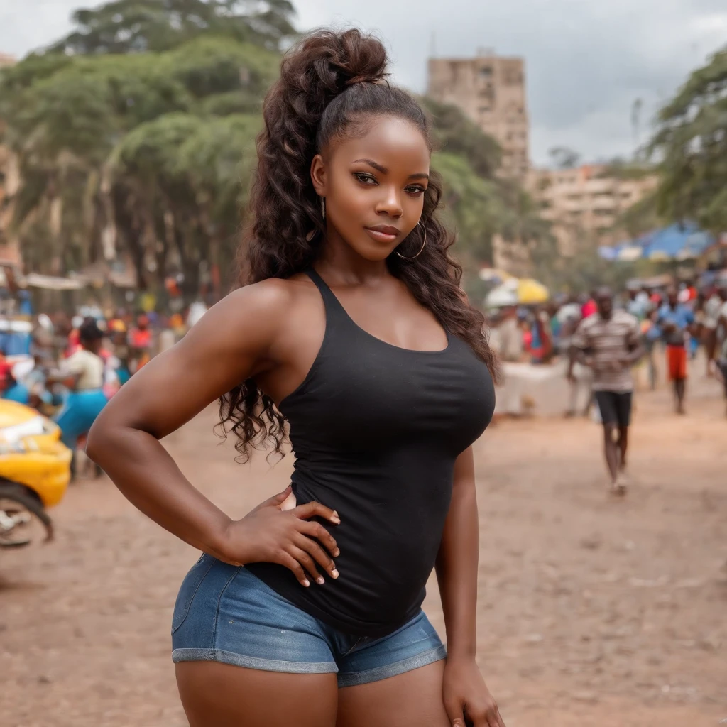 black milf kneeling down on the crowded street, no panties and no bra, with cum smeared all over my body