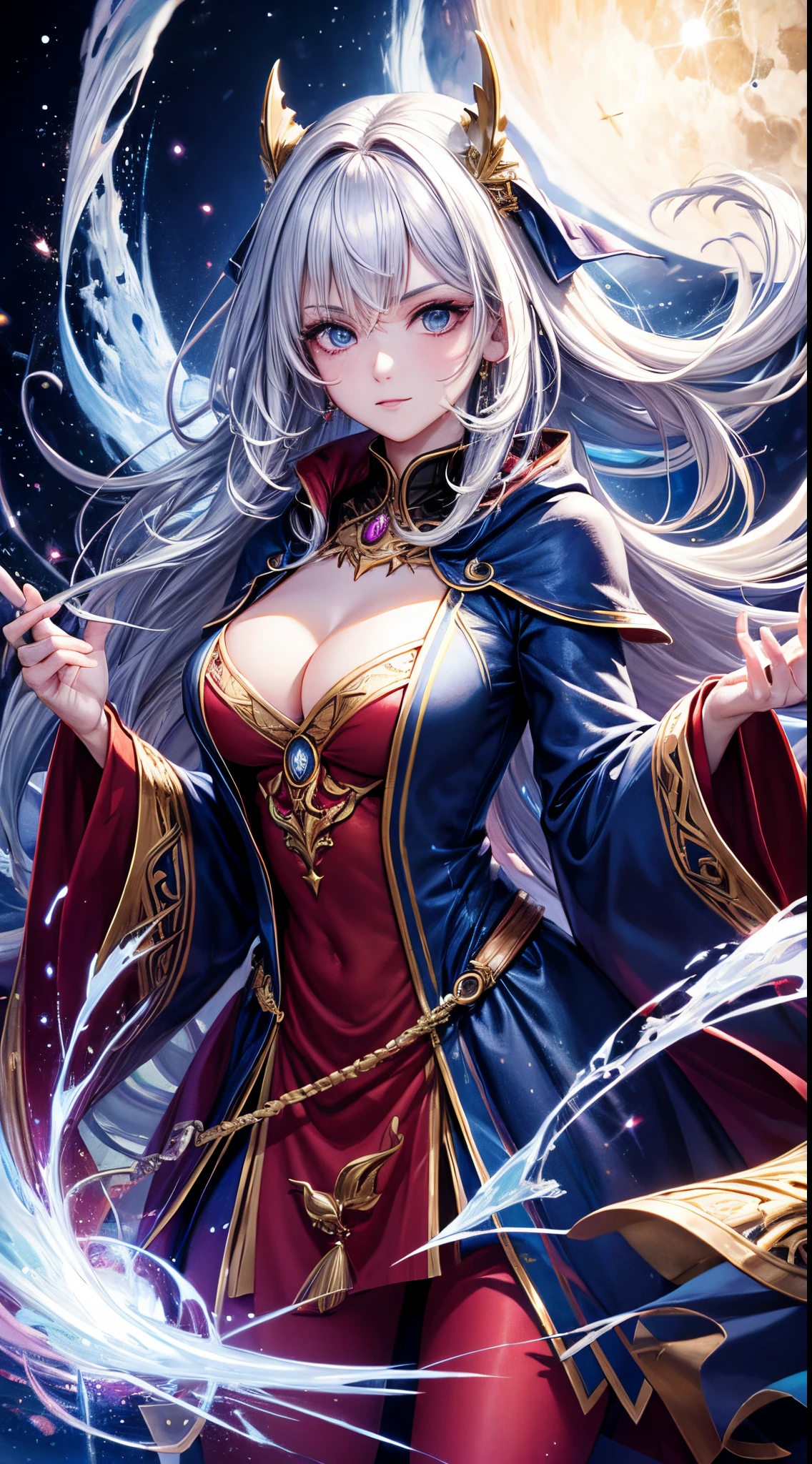 Full hd, high quality, super detail, master piace, woman, wizard, makeup, 2d backgroud, magic effect