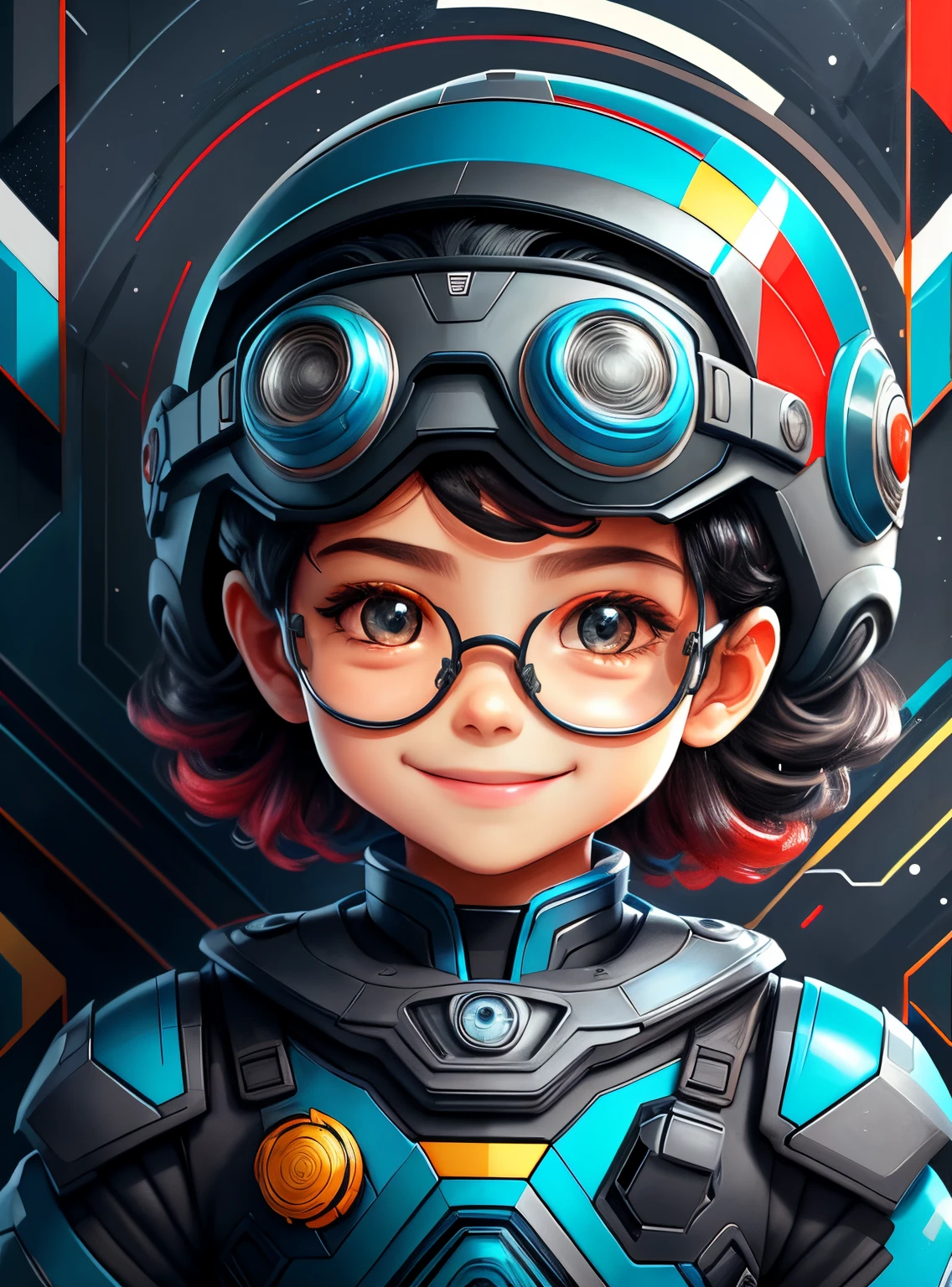 (cute black robot boy smiling with goggles) stylized identical to 1940 |)), acolchoamento ,multidimensional geometric wall PORTRAIT, arte, Chibi,
Yang016K, lindo,(( cor vermelha predominante, azul e branco))
Primary works, qualidade superior, melhor qualidade, Arte Oficial, Lindo e Estetaduardo Kobra acolchoamento ,multidimensional geometric wall PORTRAIT, arte, Chibo,detalhes