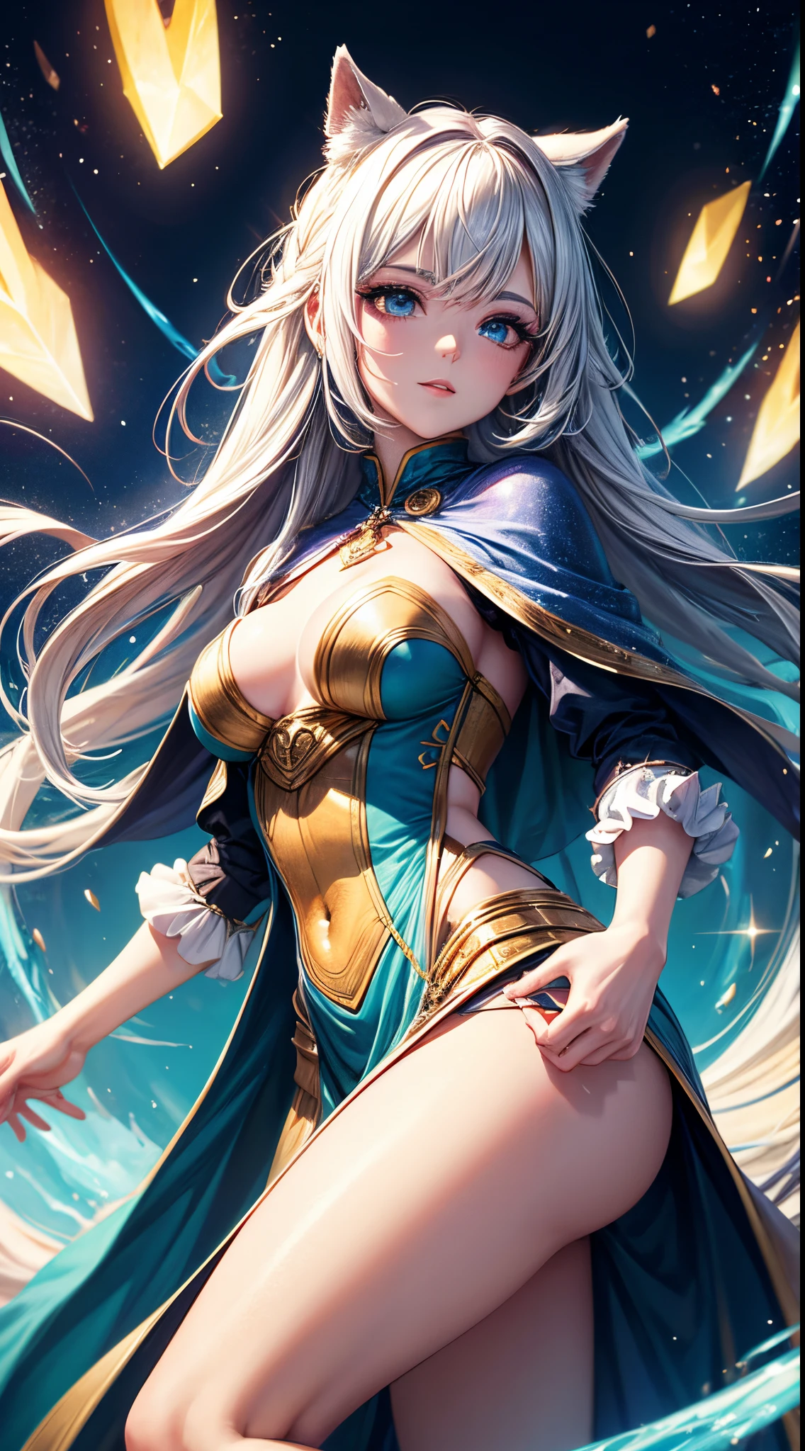 Full hd, high quality, super detail, master piace, woman, wizard, makeup, 2d backgroud, magic effect