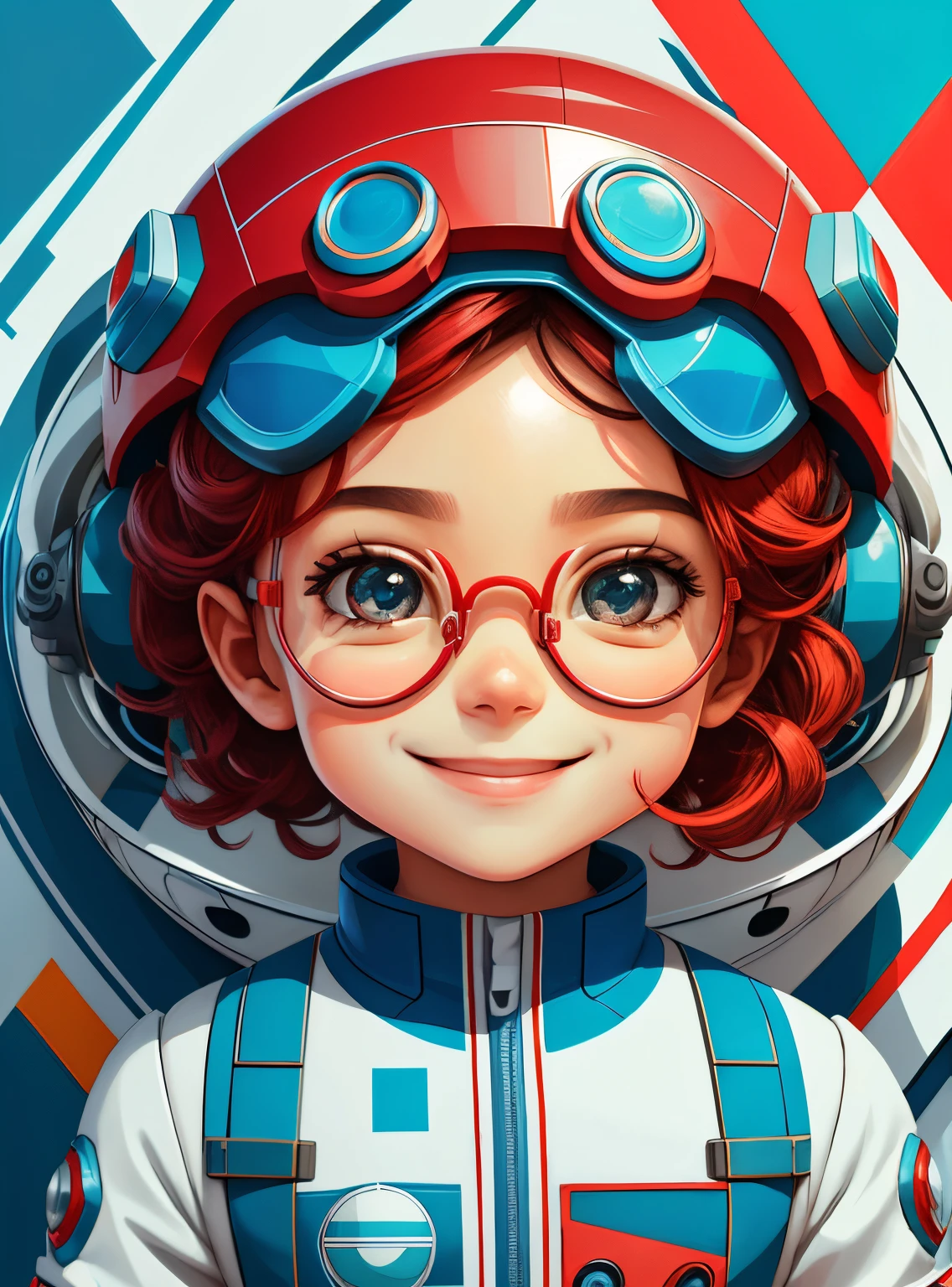 (cute robot boy smiling with goggles) stylized identical to 1940 |)), acolchoamento ,multidimensional geometric wall PORTRAIT, arte, Chibi,
Yang016K, lindo,(( cor vermelha predominante, azul e branco))
Primary works, qualidade superior, melhor qualidade, Arte Oficial, Lindo e Estetaduardo Kobra acolchoamento ,multidimensional geometric wall PORTRAIT, arte, Chibo,detalhes