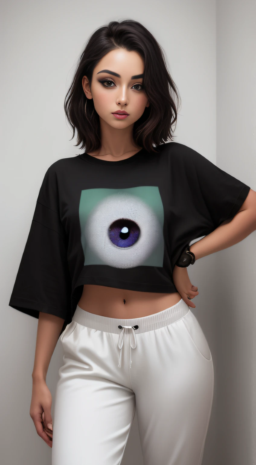 1chica llamada Sarah con el pelo largo y rubio blanco, cabello suelto coloreado, Peinado largo, Cara dealtoada perfecta, joven bonita chica blanca, Modelo de techo caliente, Dealtoed symmetrical light green eyes with circular irises, Beautiful, caminar y posar, mirar al observador, 26-year-old girl, Se parece a la cerveza Madison., Cara extremadamente dealtoada, modelo, realista, vida real, foto perfecta imagen realista, realista, , Figura de reloj de arena, stunning realistic photograph, Dedos dealtoados, Cara realista dealtoada, dedos bonitos, real human nails, Chica extremadamente atractiva, piel bronceada perfecta y dealtoada, small eyes, perfect, high-profile face with realistic complexion and skin with small pores, small-nose, modeloo de fotografia, Postura perfecta, Extremidades naturales, piernas largas, tall symmetrical eyeballs, eyes symmetrical, Globos oculares realistas, Ojos realistas y dealtoados, lindos labios cerrados y regordetes, maquillaje, sin cuello largo, sin cintura larga, cuerpo proporcional ideal, mirada seductora, looking in the direction of the viewer, Rasgos faciales cautivadores, alto, Dos brazos, dos patas, una cabeza, tiny breasts, cuerpos naturales realistas, Sombras realistas, Mystical Lighting, 8k, UHD, ((Cuerpo frente al espectador, showing to the camera)),
 "Gran angular", Toma de cuerpo completo, Pose completa, (photo studio white background), poco seducir, light cinematic, Centered hipereallistic cover photo, Impresionante a todo color, Kinematic, neopreno, Ganador del concurso Behance, Retrato presentado en Unsplash, Arte digital estilizado, Suave, ultra-high def, wearing an oversized long white t-shirt untucked and black sweatpants Acronym J36-S (Camiseta solo color blanco), Zapatillas blancas y negras, Modelo de Instagram, 80mm ,  streetwear , realista,redondo,realhands, realista