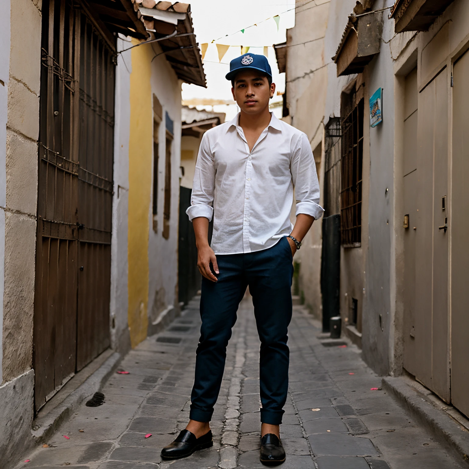 Retrato de un hombre no tan guapo, deep in the streets of Mexico. Usar ropa muy informal