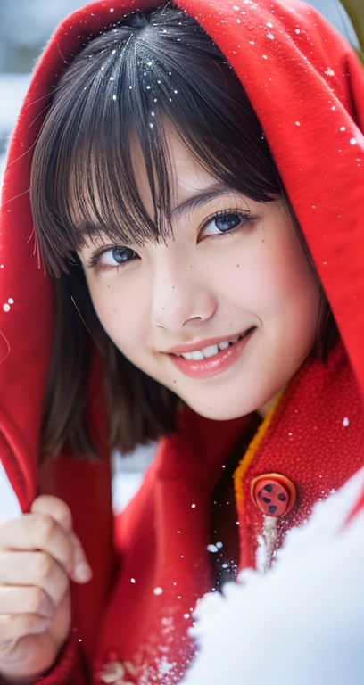 ((( masterpiece ))), (((best quality))), ((ultra-detailed)), (photo), ((an extremely delicate and beautiful)),high resolution, 1girl, 25 years old, japanese beautiful girl, (small breasts), ((plump full lips)), (wavy hair),(short hair), ((one smale mole under the eyes)), (detailed eyes),(detailed facial features), (detailed arms),(detailed fingers),(detailed legs), (((full body))) , snowscape, ((smile)),(((red coat))), ((film grain)), ((single-lens reflex camera)), ((35mm lens focal length))
