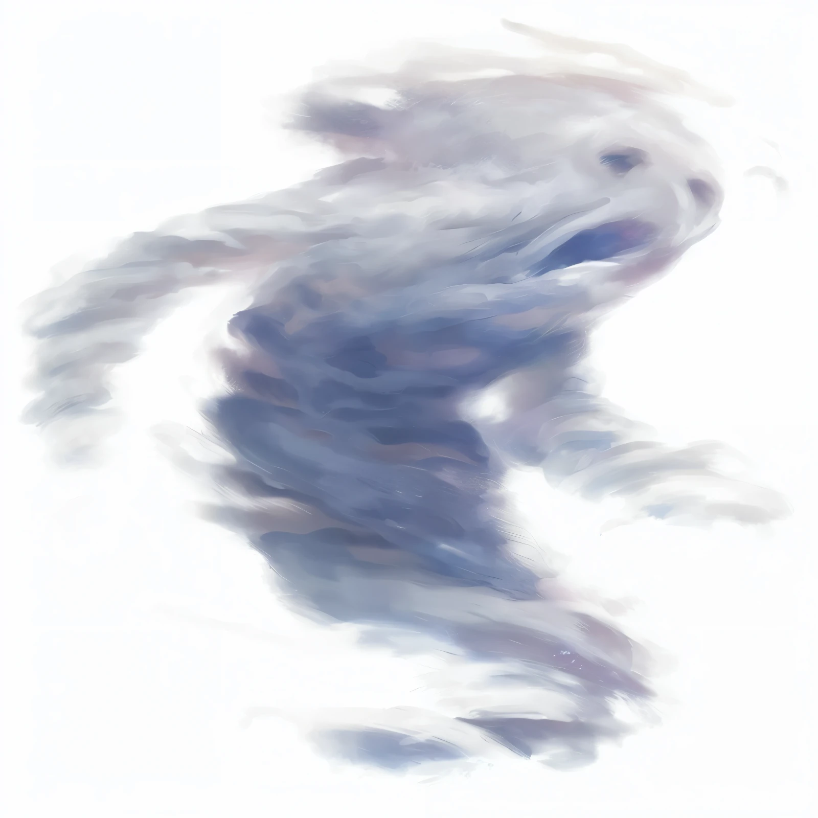 painting of a white dog running in the air with a frisbee, ghostly form, irridescent ghostly, fuzzy ghost, transparent ghost screaming, floating ghost, ghostly ghost, giant ethereal creature, ghost of the fire spirit, ghostly figure, ghostly smoke, a dragon made of clouds, a friendly wisp, wisps, concept art. smoke, ghostly, scary ghost