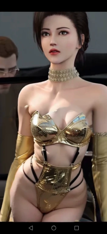 Wearing sexy three-point suspender gold hollow underwear,Almost like not wearing anything,The large